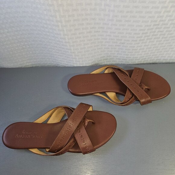 The Office Of Angela Scott Brown Leather Womens Sandals With Dust Bag Size 40 - Picture 7 of 11